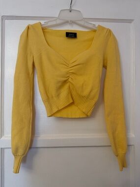 VICI Lemon Yellow Ribbed Knit Top with V-Neck